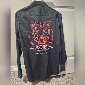 Von Dutch Black Shirt Jacket with Red Tiger Graphic